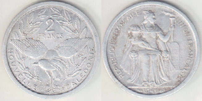 1949 New Caledonia 2 Francs A008592